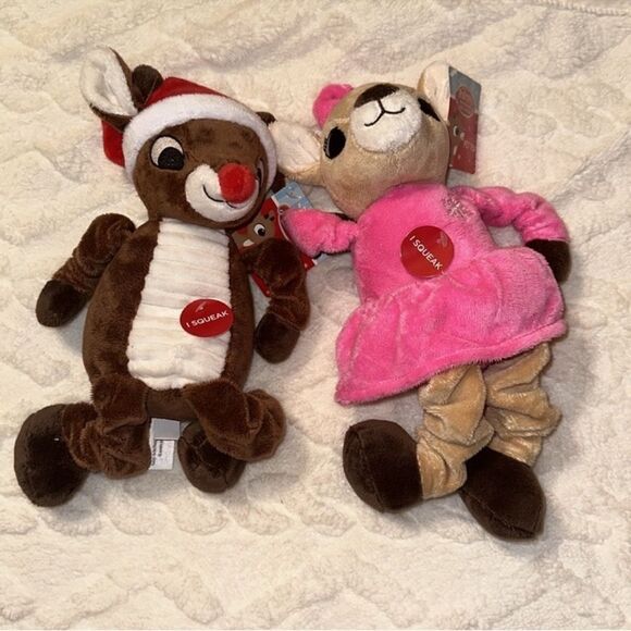 DunDee Set of Boy & Girl Rudolph Red-Nosed Reindeer Plush Squeaky Dog Toys - Picture 5 of 10